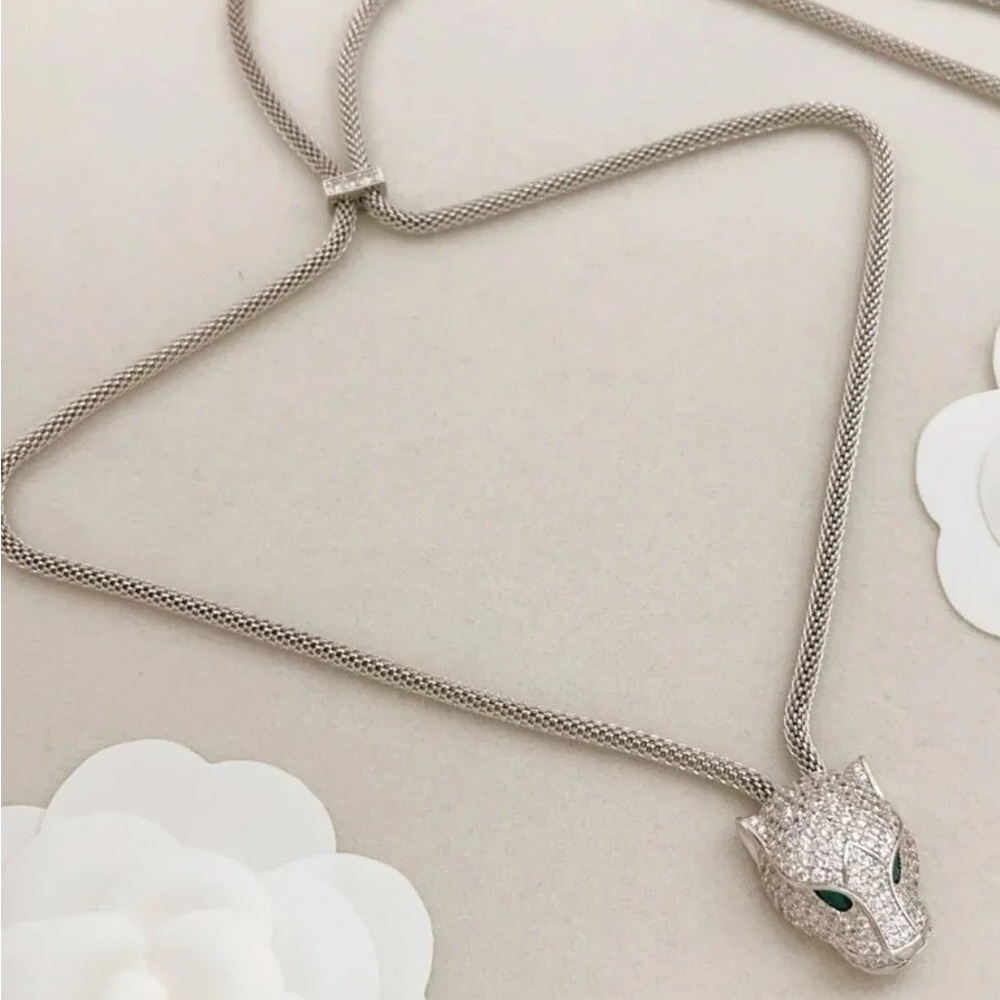 Cartier silver diamond-encrusted leopard head necklace